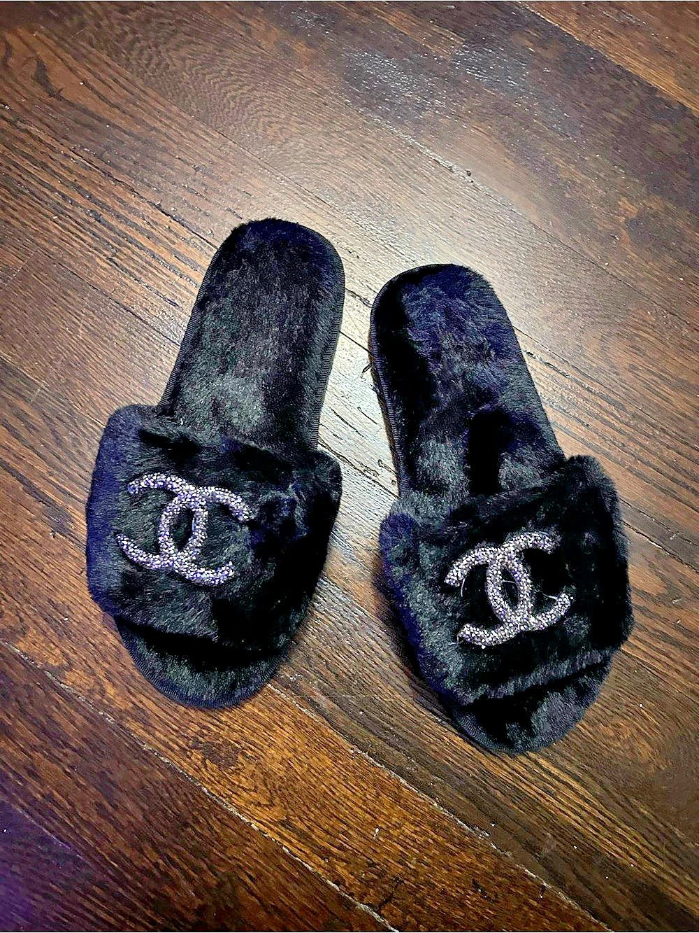 Black Fuzzy Slippers